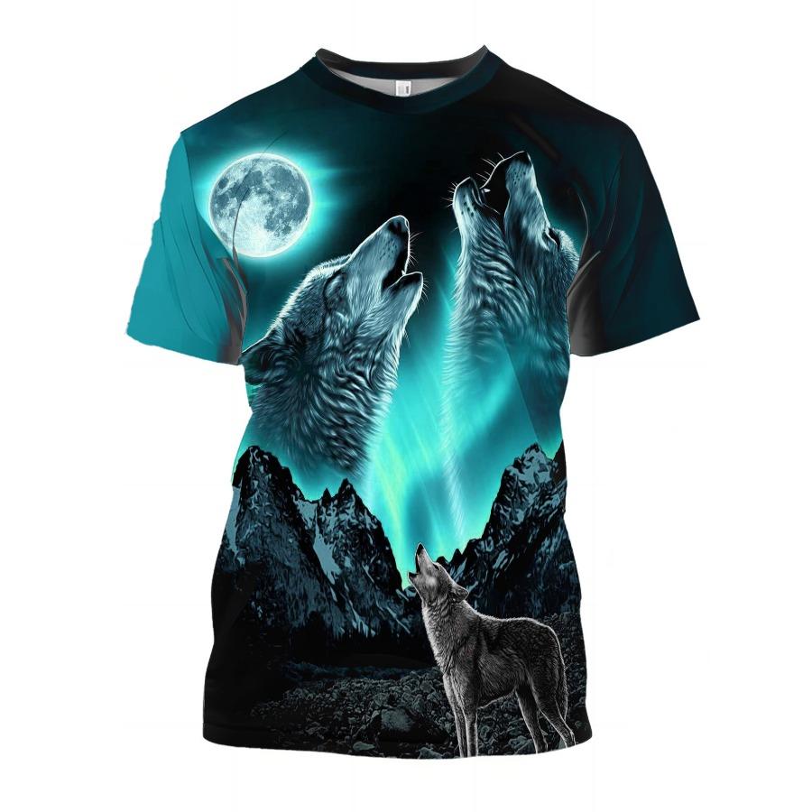 Летняя футболка больших размеров с коротким рукавом, мужская одежда, футболки с 3d принтом животного, зеленого волка, мужская повседневная спортивная футболка, мужская футболка