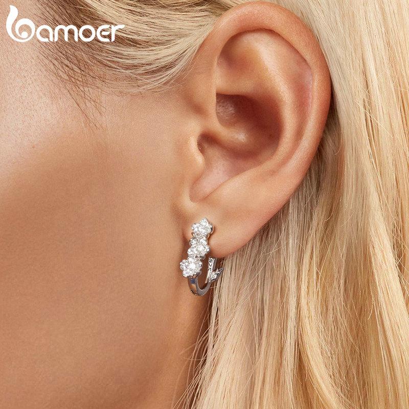 Женские серьги-кольца Bamoer из стерлингового серебра 925 пробы с цирконием AAA, блестящие серьги-капли с цирконием Pendientes, изысканные ювелирные изделия, подарок