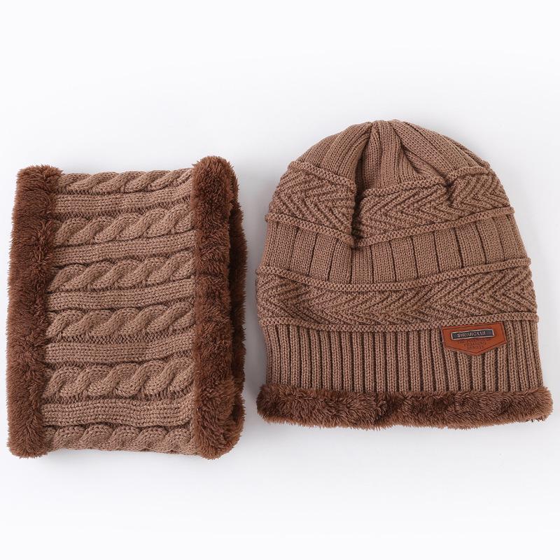 Autumn and winter popular new knitted warm hats and scarves two-piece men's and women's outdoor fleece wool hats antlers Light coffee antler