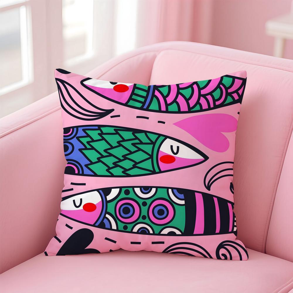 Colorful SardineS Fantasy Patterns Cushion Cover Pillowcase Short Plush Invisible zipper Room Sofa Cushion Cover