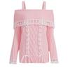 Women's Off Shoulder Sweaters Long Sleeve Contrast Lace Knit Pullovers Bow Front Jumper Tops