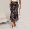 Womens Sexy Leopard Print Mesh Mermaid Skirt Elastic Mid-Length Party