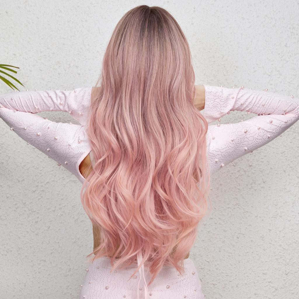 Длинные объемные волнистые синтетические парики, черный, фиолетовый, розовый, омбре, светло-персиковый розовый парик для женщин, повседневная вечеринка, косплей, термостойкий