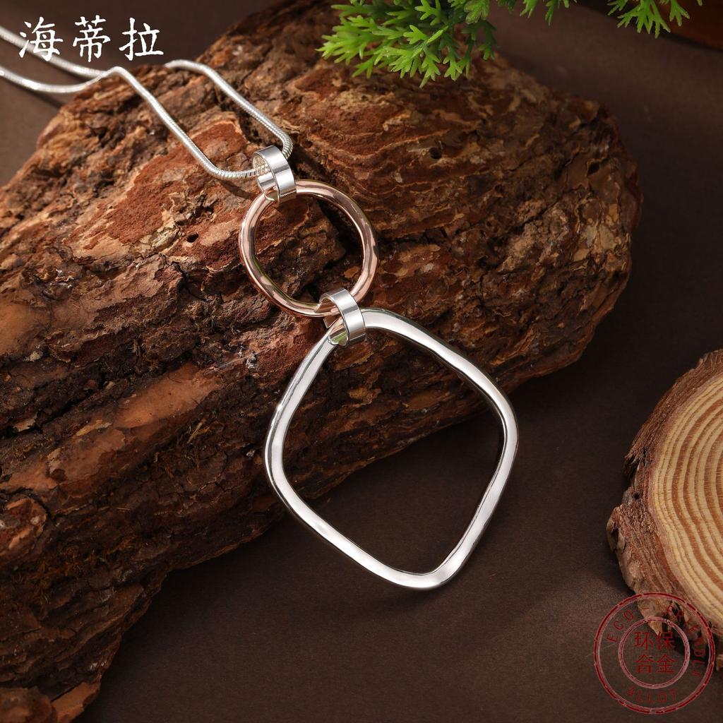New Hollow Geometric Square Ring Long Pendant, Women's High-end Irregular Long Necklace