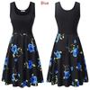 Womens Retro Floral Print Sleeveless Cotton Dress With Round Neck For Summer Vintage Style
