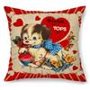 Valentine's Day Pillow Cover Red Heart Puppy Retro Pillow Cover Decoration for Sofa Bedroom Living Room Cushion Cover