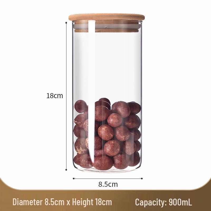 Стеклянная банка для хранения с бамбуковой крышкой - Влагонепроницаемая, пищевая, прозрачный кухонный контейнер