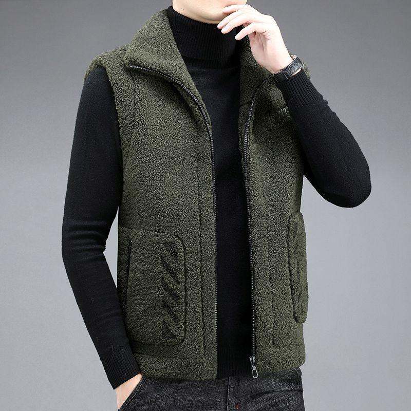 Двусторонняя куртка, жилет для мужчин, высокое качество, теплая мода, повседневная куртка, мужская куртка без рукавов, зимнее пальто из овечьей шерсти