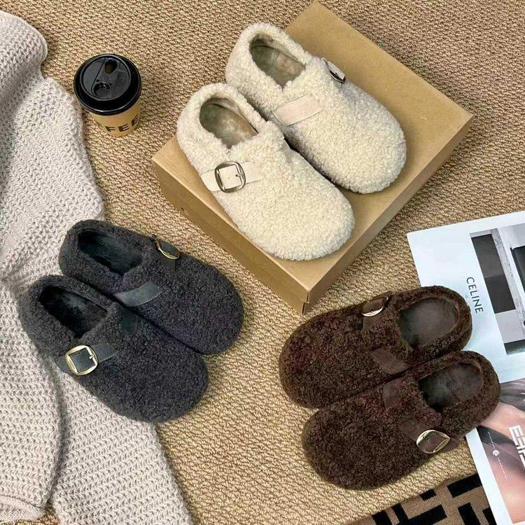 Ретро пушистые туфли для женской зимы 2025 года, новые хлопковые туфли для улицы, бархатные теплые лоферы Boken на толстой подошве