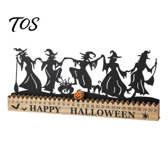 Rustic Wooden Table Decor Halloween Dancing Witch Countdown Ornament, Home Party Accents for Office Centerpiece, Spooky Haunted House Tabletop