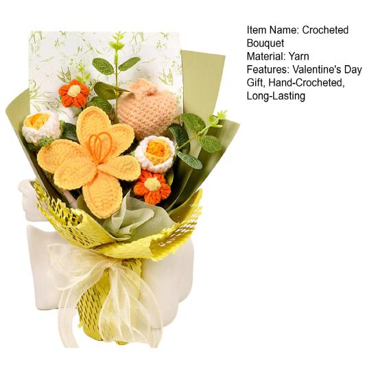 Вязаные искусственные цветы Букет ручной работы Вязаные цветы с реалистичными зелеными искусственными листьями Романтический подарок на День святого Валентина для нее