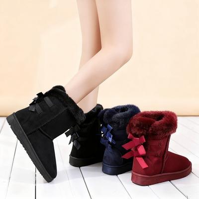 Женские короткие зимние ботинки на флисовой подкладке 2025 Зимние ботинки для студентов с бантом-бабочкой Повседневные Универсальные