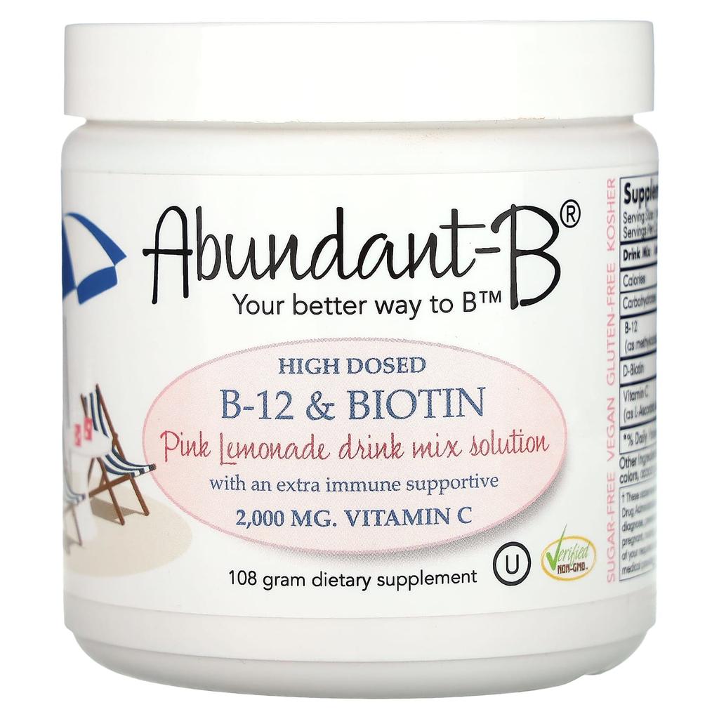 Abundant-B High Dose B-12 & Biotin Drink Mix, Pink Lemonade, 108G