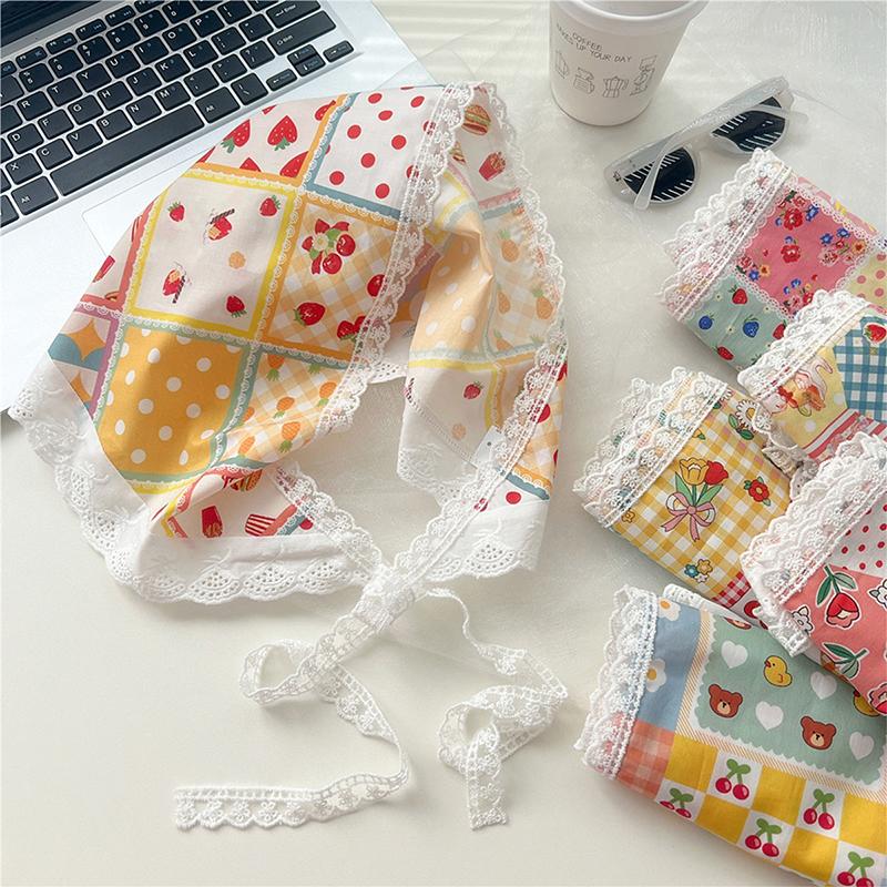 Women Lace Triangle Scarf Sweet Girls Sunscreen Scarf Spring Summer French Beach Style Hair Tie Vintage Female Lady Muslim Hijab