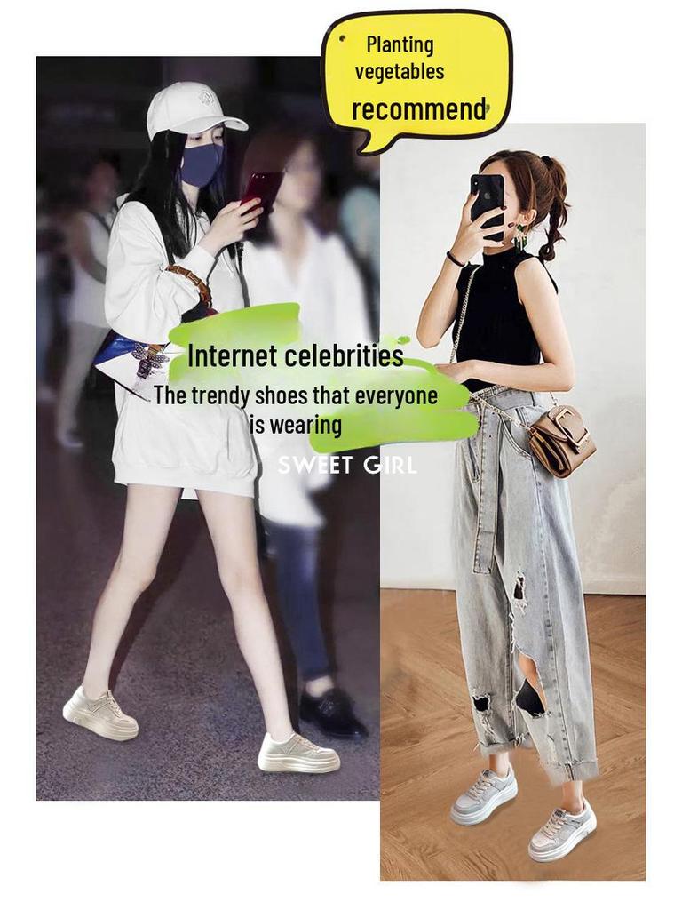 Женские модные белые кроссовки на платформе из натуральной кожи - весна/осень 2025 г. - визуально увеличивают рост, на толстой подошве, со шнуровкой, в уличном стиле