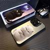 Cute White Cat Electroplate Silver IMD Phone Case For iPhone 16 Pro Max 11 12 13 14 15 7 8 Plus 16E X XS Shockproof Back Cover