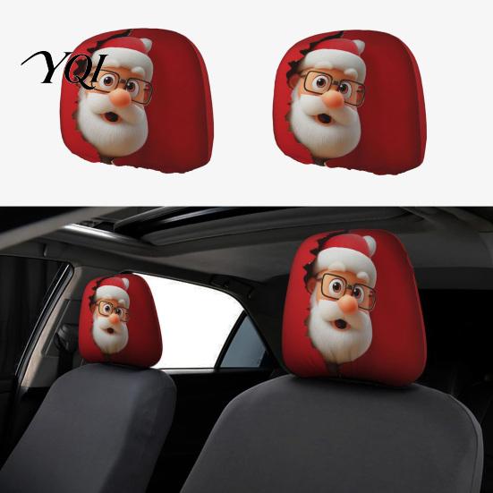 Reusable Holiday Auto Decor Christmas Car Headrest Cover, Elastic Stretch Santa Deer Print Decorative Covers for Holidays Protector, Universal