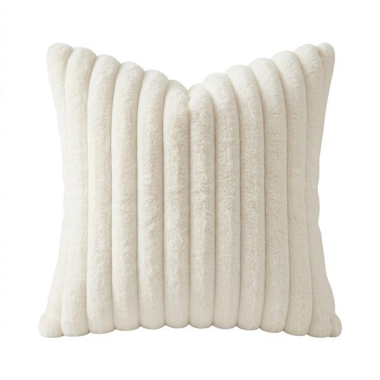 Imitation Rabbit Fur Pillowcase, Soft Plush Vertical Strip Design Throw Pillow Case, Decorative Cushion Cover for Sofa Bed Chair