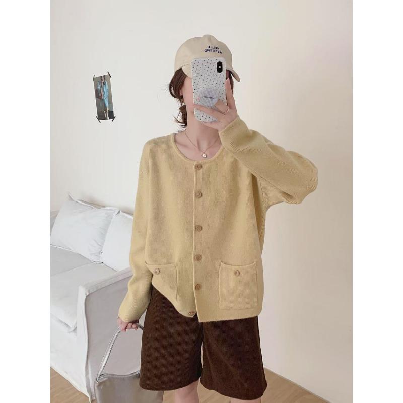 Осенне-зимний новый кардиган крупной вязки на пуговицах с круглым вырезом, женский свободный тонкий универсальный свитер, женское пальто