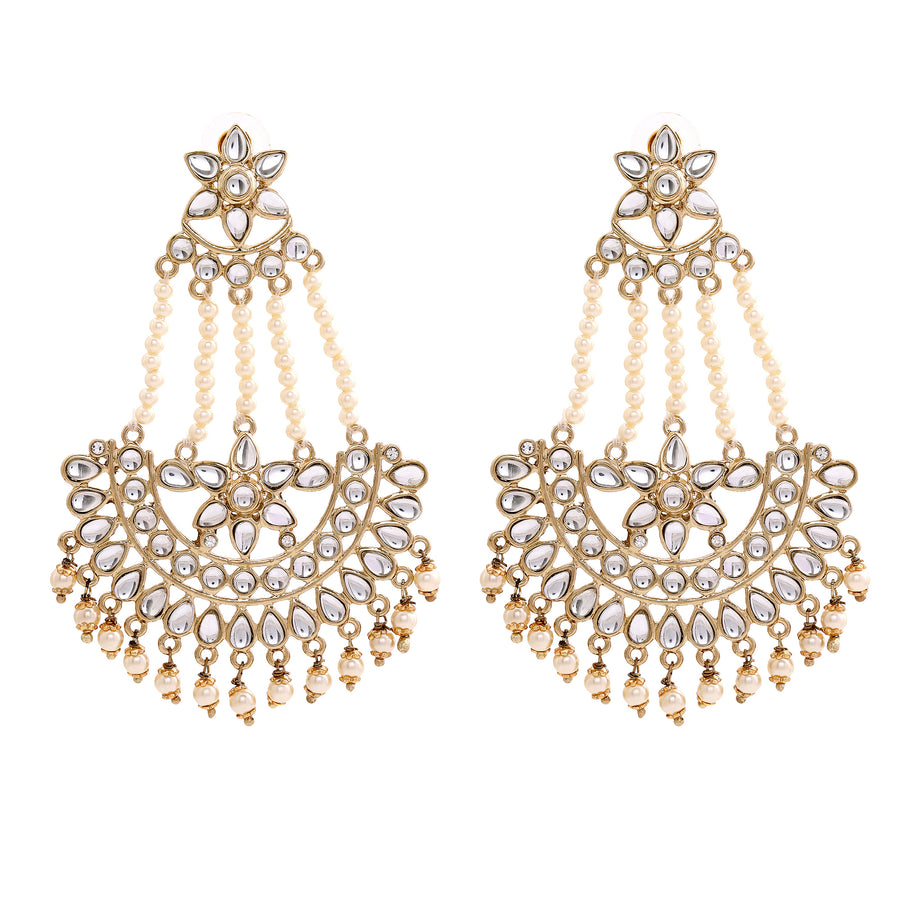 Традиционные позолоченные серьги-подвески с жемчугом Чандбали Кундан
