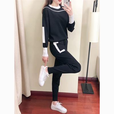 Весенне-осенний женский модный повседневный трикотажный костюм-двойка