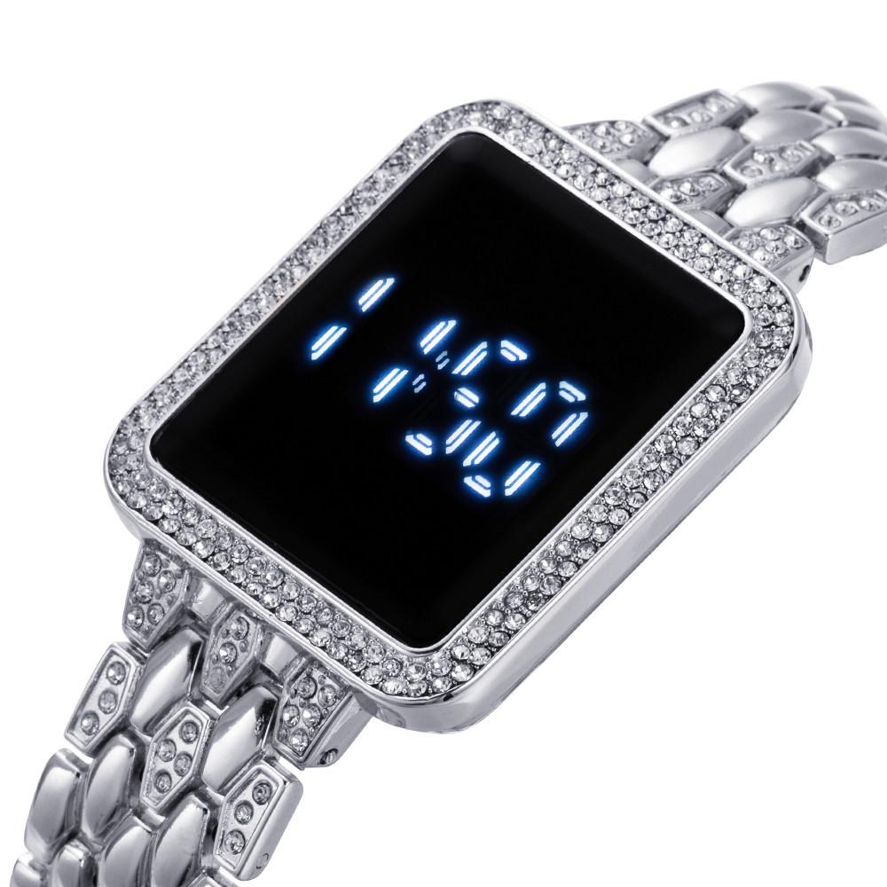 Rhinestone Digital Watch for Women Simple Touch Screen LED Ladies Wristwatch