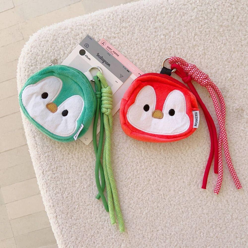Cute Plush Penguin Coin Purse Colorful Hanging Rope Mini Storage Bag Small Makeup Bag  Students