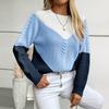 Women's Fashion Casual Round Neck Long Sleeve Comfortable Contrast Color Cable Knit Women's Pullover Loose Sweater