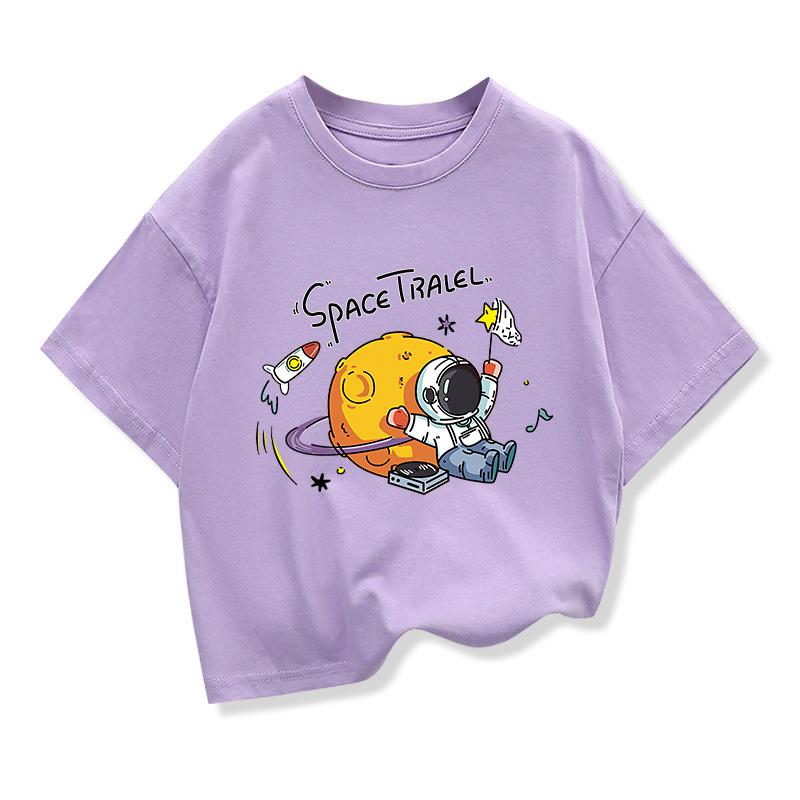 2025 New Kids Clothing Spaceman Travel Graphic Summer T-Shirt Boy And Girl Fashion Tops Teen Boys Loose Short Sleeve Tee