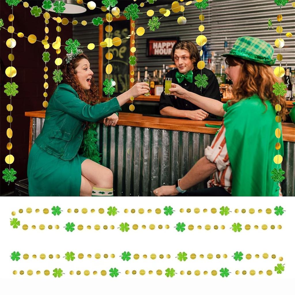 52 фута гирлянды на День Святого Патрика с золотыми кругами и точками, блестящий комплект гирлянд в деревенском стиле для домашнего декора, ирландской вечеринки для дома, в помещении или на открытом воздухе, на годовщину свадьбы, праздник