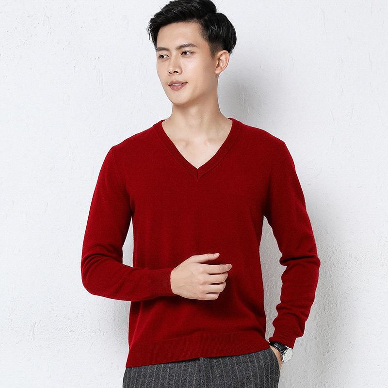 Men's Autumn Winter Knit Sweater V Neck Pullover Undershirt Casual Business Loose Fashion Solid Long Sleeve
