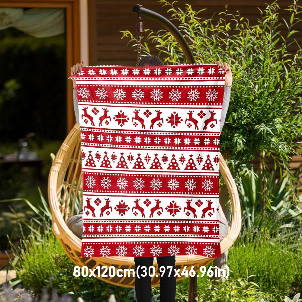 1PC Christmas, PatternOutdoor Flannel Blanket - Soft Plush Decor for Picnics, camping, Bedroom, Playroom, Office, or Lunch Break 1351A