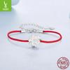 S925 Sterling Silver Lotus Red Rope Bracelet Women'S Exquisite Three-Dimensional Flower Lucky Bracelet Bracelet Jewelry