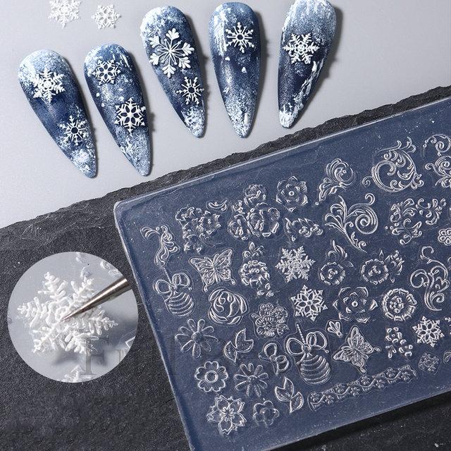 3D силиконовая форма для резьбы по ногтям, снежинка, бабочка, многодизайнная пластина для штамповки, гелевые трафареты, аксессуары для маникюра своими руками, инструменты для ногтей