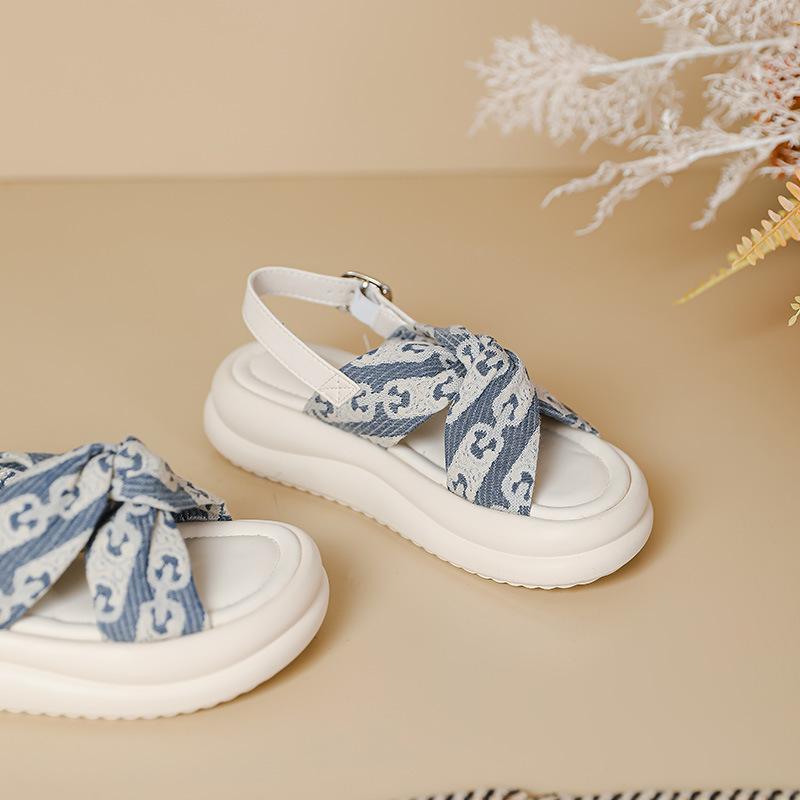 Chinese-style printed platform sandals women's summer new open-toed small fragrant Roman outer wear beach shoes, national style cool slippers