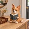 Decorative Bookend Companion Reading Dog Figurine, Cute Book Loving Puppy Sculpture for Bookshelf Lover Gift Nook Desk, and Lovers Unique Readers