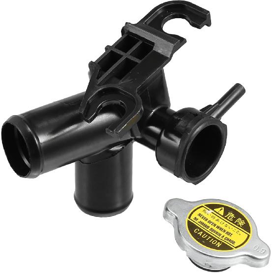 Engine Radiator Filler Neck with Fully Sealed Cap Replacement for Hyundai Elantra 11-16 for Kia Forte 14-18, No.25329-3X600/25330-1P000 Plastic Black