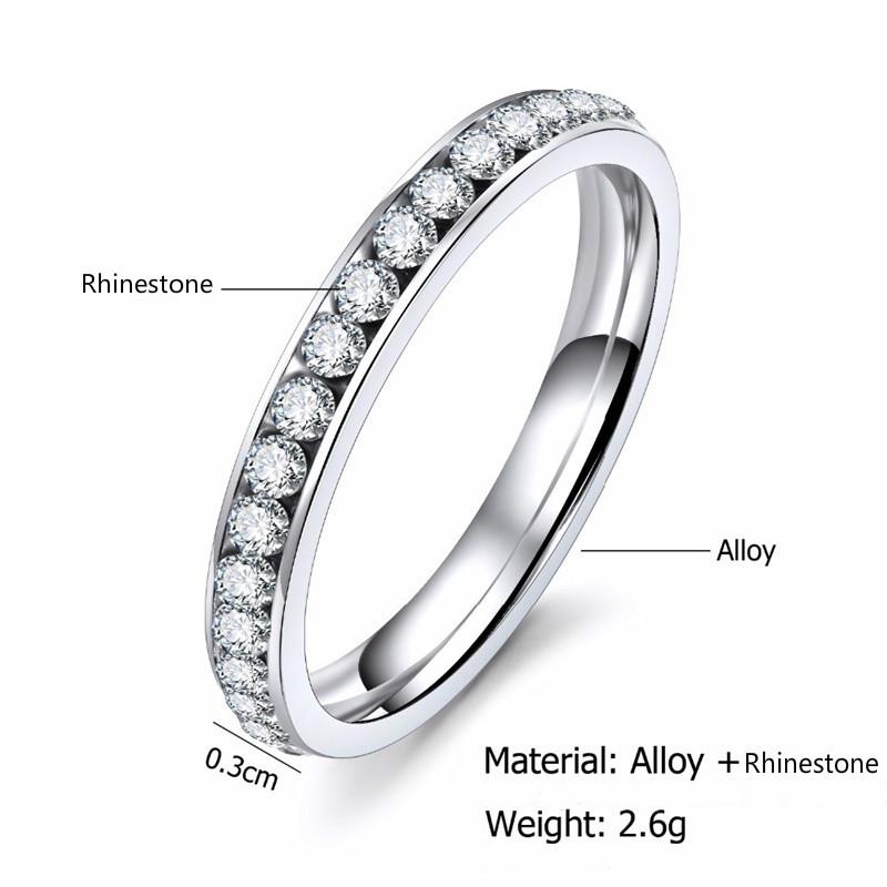 Simple Stainless Steel Rhinestone Rings Engagement Wedding Ring for Women Jewelry Gifts