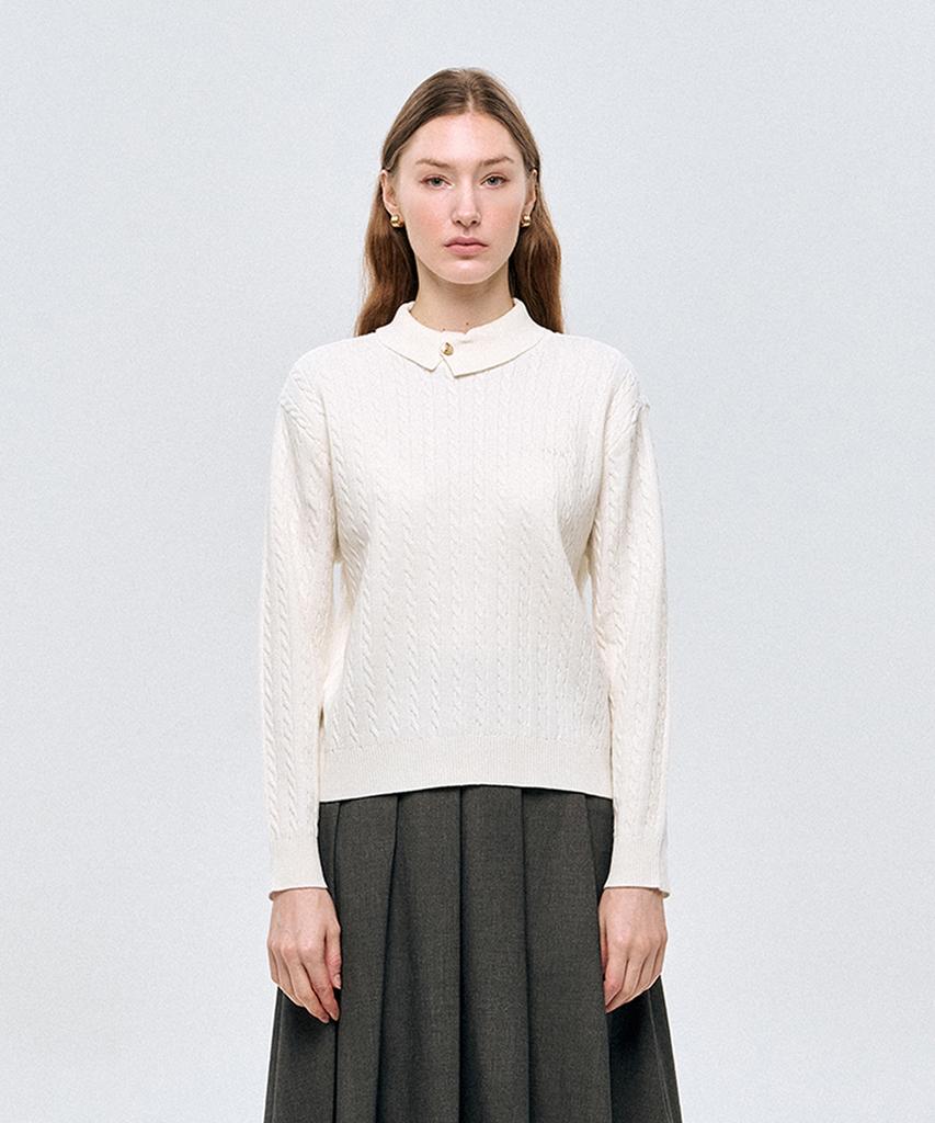 LESONNET Duke Cable Knit Pullover Cream