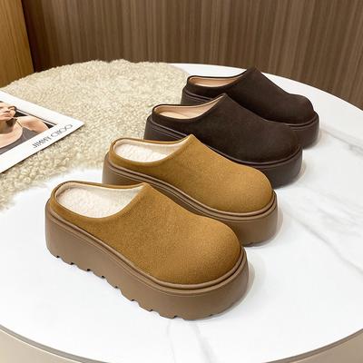 Винтажные женские теплые хлопковые тапочки-мюли на платформе с каблуком, модные закрытые носки, женские удобные ленивые тапочки для отдыха на природе