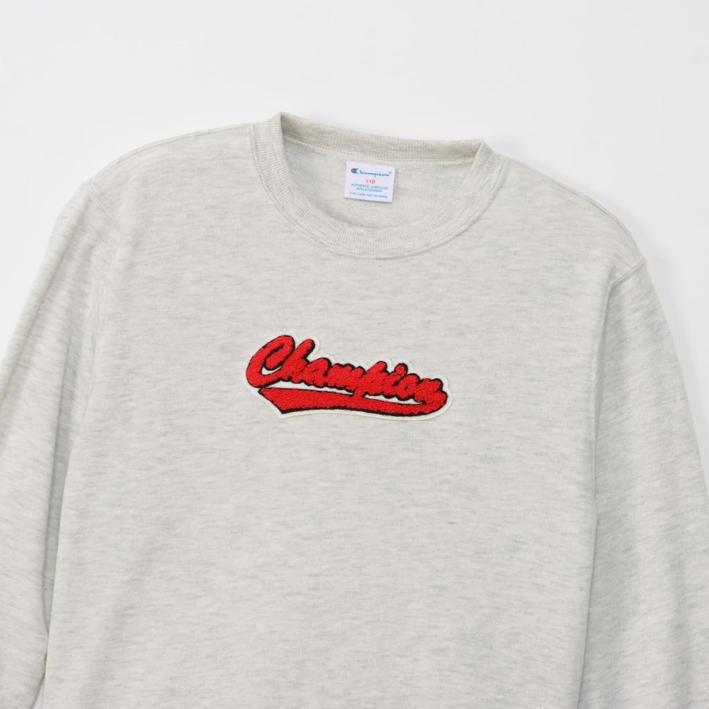 Kids Long Round Graphic Logo Crew Neck Boys Oatmeal [Champion] Sweatshirt, Sleeve, Neck, Fleece, Print, Sweatshirt, Casual, CK-Z001