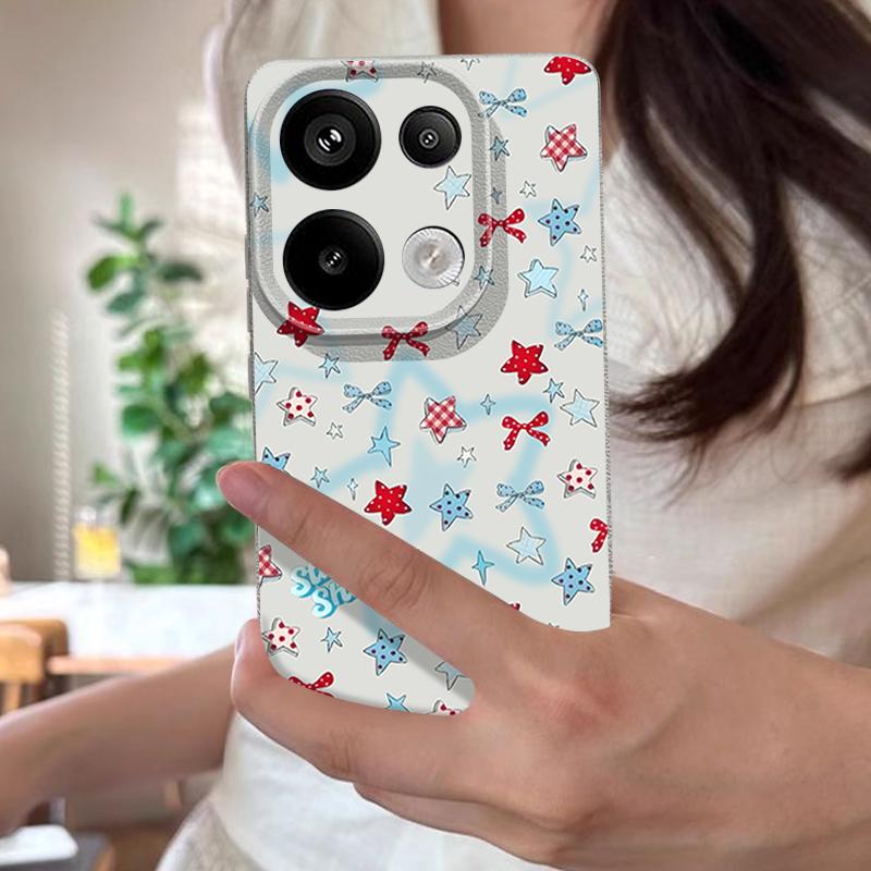 Чехол с узором из синих звезд и бантов для Xiaomi Redmi Note 14 13 Pro 5G 4G 12 11 Funda Xiaomi 14T 13T 11T Pro Силиконовая крышка с текстурой кожи