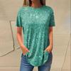 3D-печать Женская мода Повседневный круглый вырез с принтом пайеток короткий рукав пуловер футболка Топ