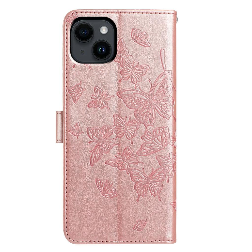 For iPhone 14 Case Butterfly Imprinted Wallet Stand PU Leather Flip Phone Cover with Strap
