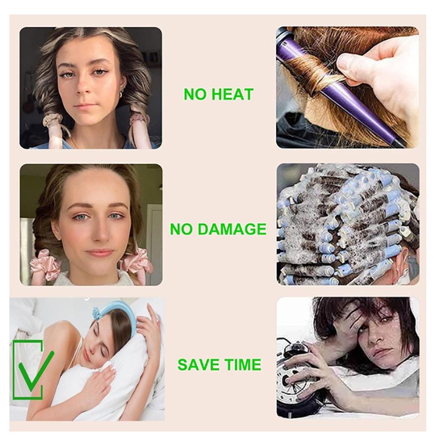 Ремешок на голову для женских длинных бигуди, набор для ночной завивки волос, 1 набор ленивых бигуди с 2 кольцами для завивки волос