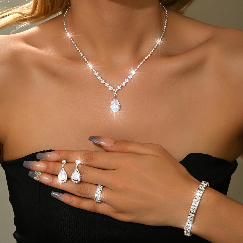 Necklace And Bracelet Accessory Set - Zircon Wedding Accessories Set - Bride's Jewelry Set