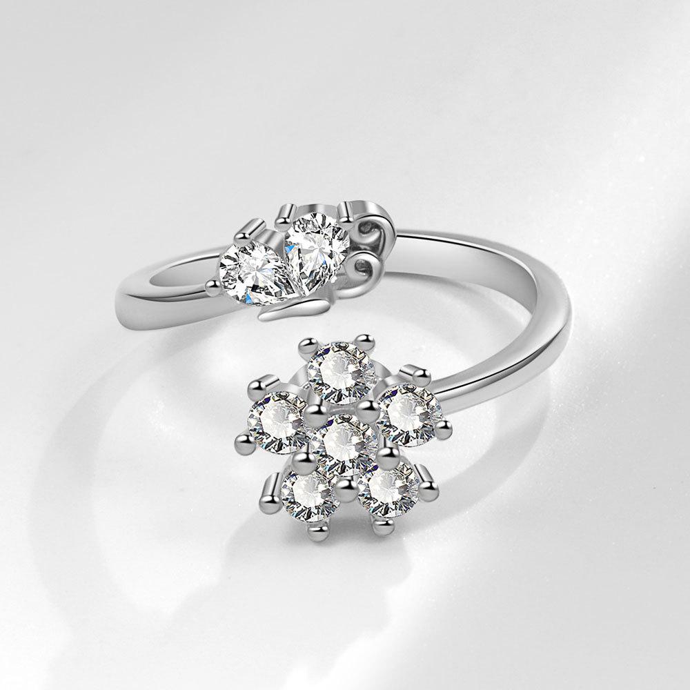 Rotatable Flower Moon Star Open Ring For Women Anti Anxiety Stress Relief Micro Paved Zircon Jewelry