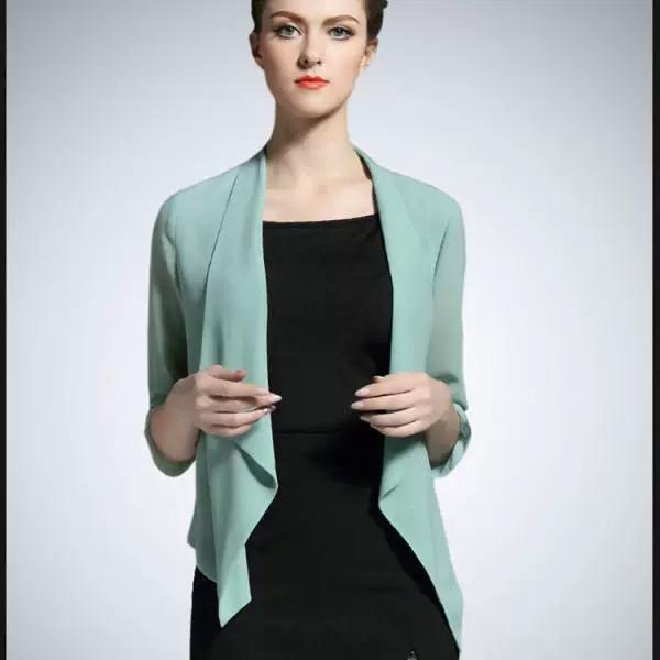 Women's Spring and Summer Thin Plus Size Lapel Solid Color Shawl Short Suit Collar Cardigan