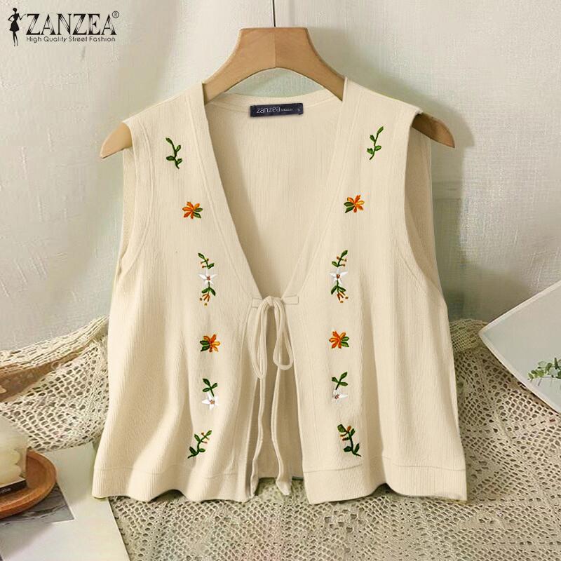 ZANZEA Женские повседневные топы без рукавов с V-образным вырезом и шнуровкой