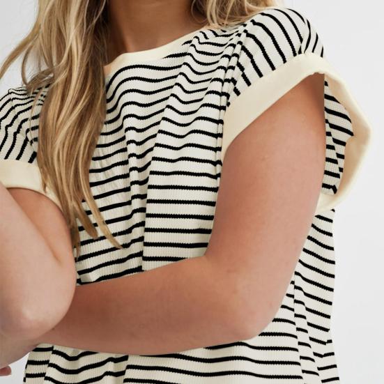 Женский комплект из 2 предметов для отдыха, полосатая рубашка с коротким рукавом и шорты, летний повседневный ребристый спортивный костюм, подходящий комплект